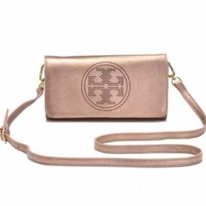 Rose Gold clutch with attachable cross body strap